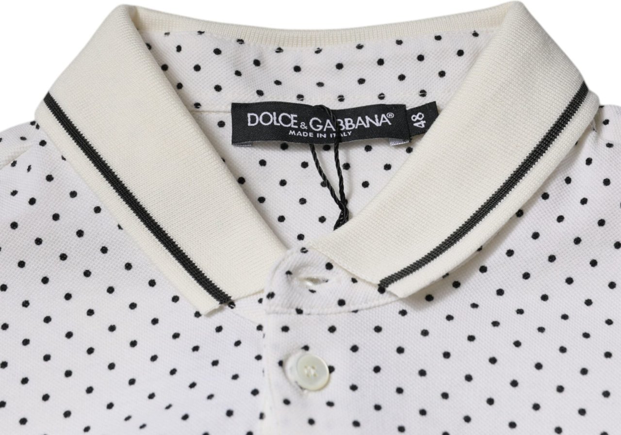 Dolce & Gabbana White Polka Dot Cotton Collared Polo T-shirt Wit