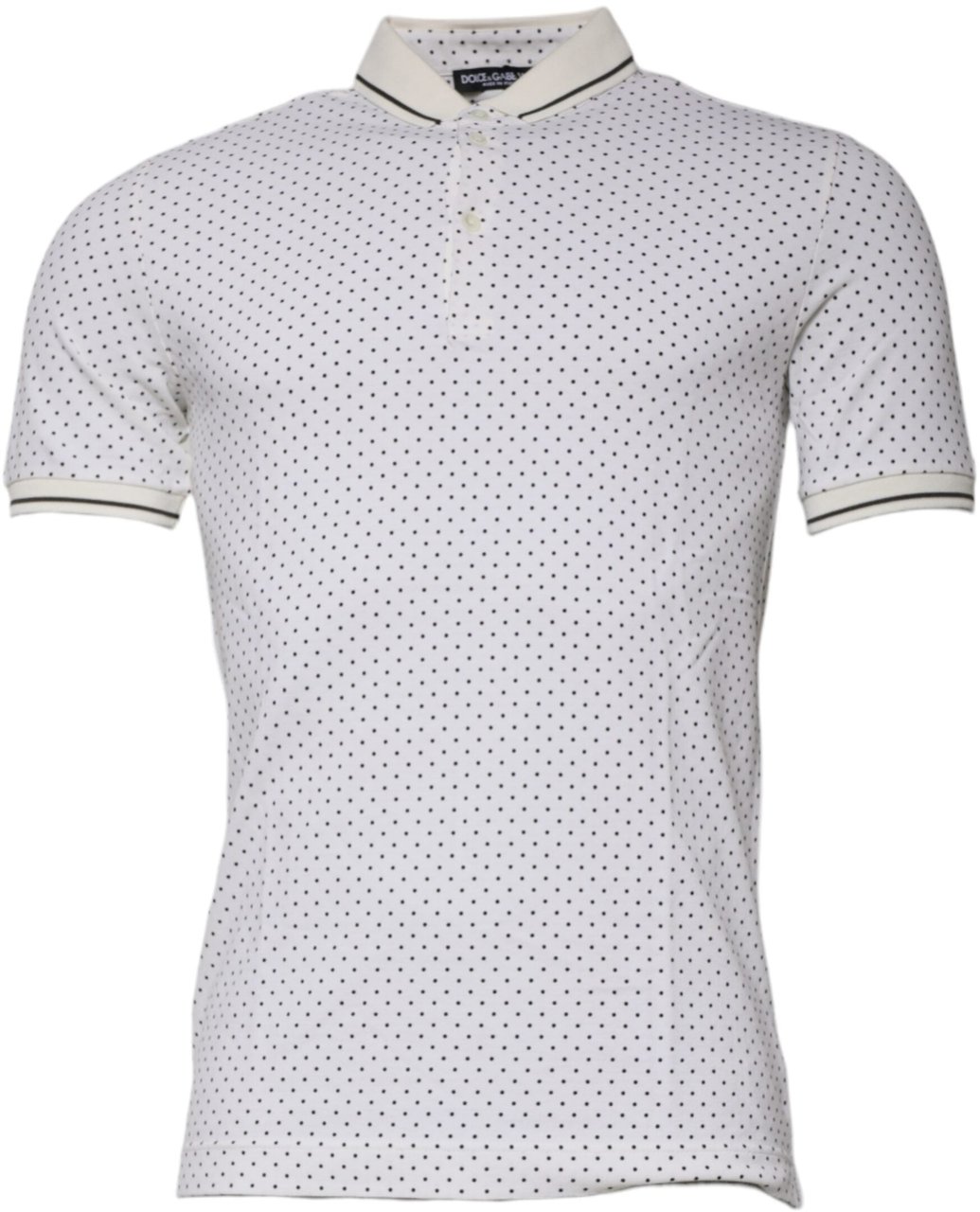 Dolce & Gabbana White Polka Dot Cotton Collared Polo T-shirt Wit