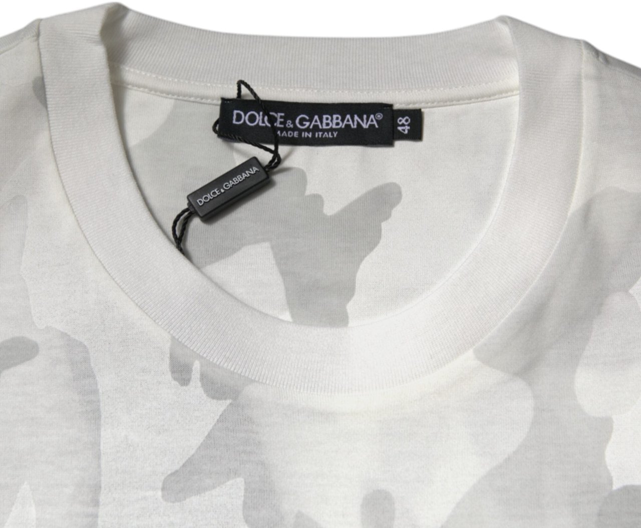 Dolce & Gabbana White Gray Camouflage Cotton Crew Neck T-shirt Bruin