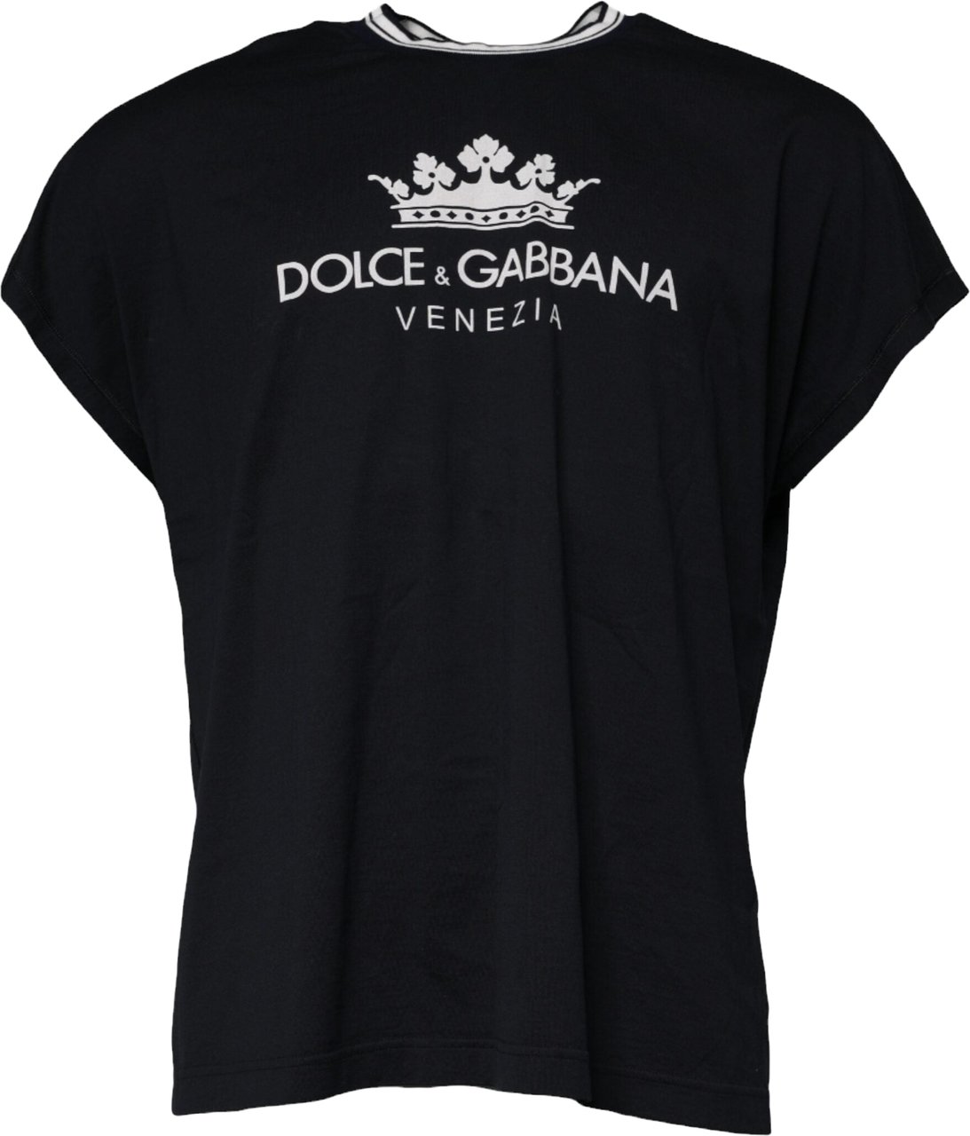 Dolce & Gabbana Dark Blue Logo Crown Cotton Crew Neck T-shirt Grijs