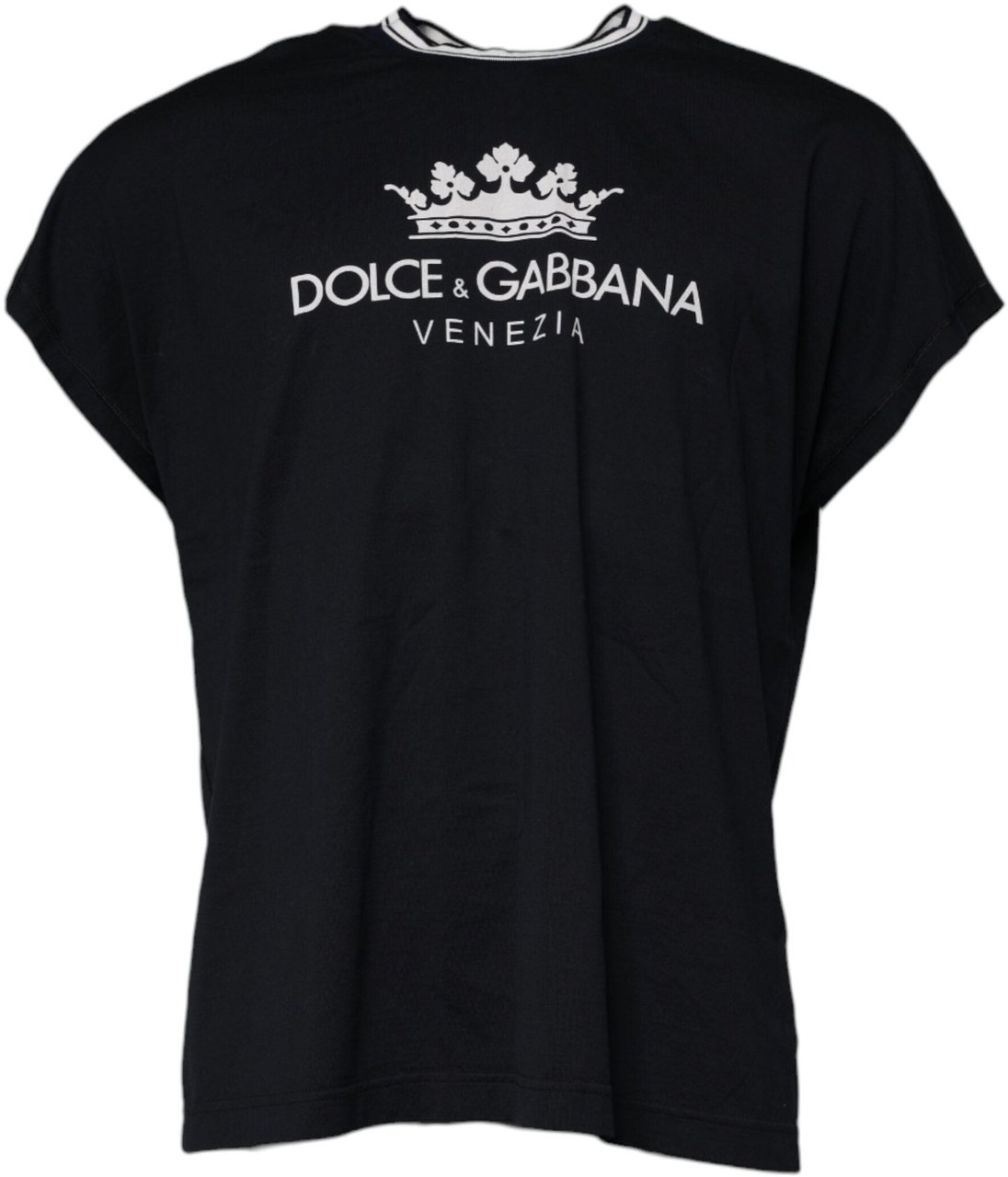 Dolce & Gabbana Dark Blue Logo Crown Cotton Crew Neck T-shirt Grijs