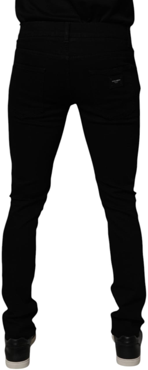 Dolce & Gabbana Black Cotton Stretch Skinny Men Denim Jeans Zwart