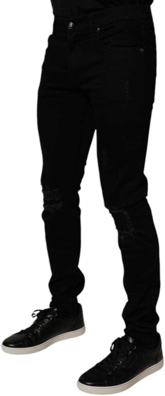 Dolce & Gabbana Black Cotton Stretch Skinny Men Denim Jeans Zwart