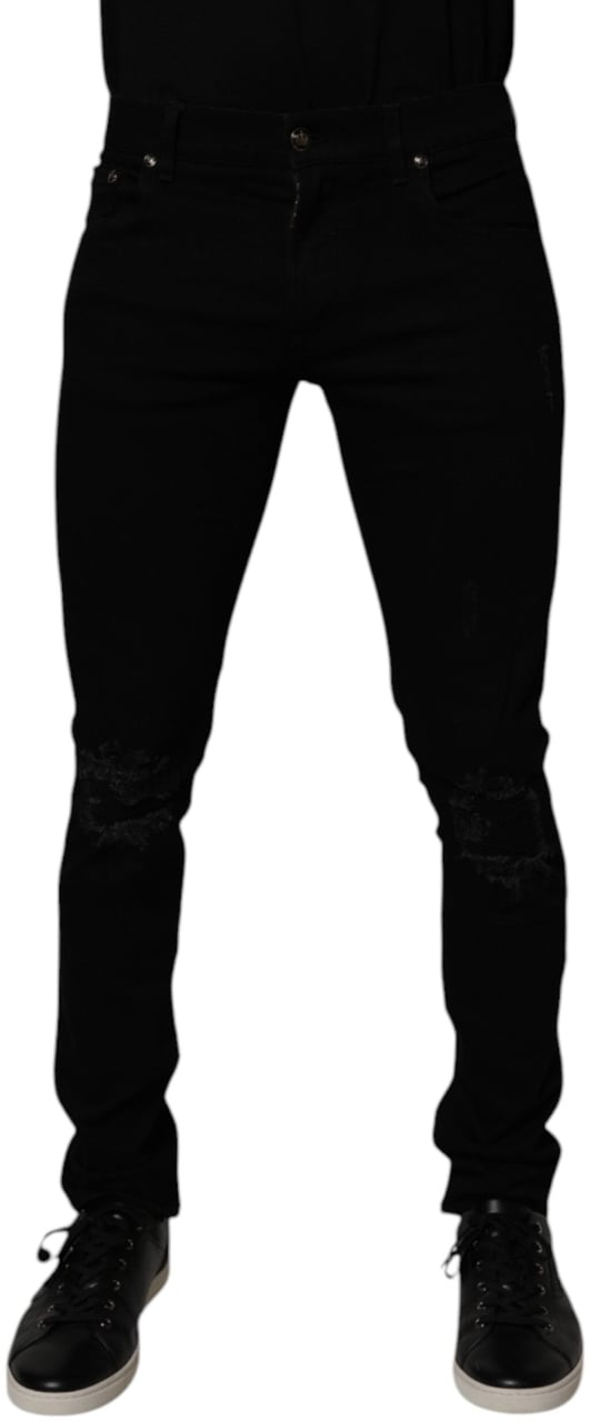 Dolce & Gabbana Black Cotton Stretch Skinny Men Denim Jeans Zwart