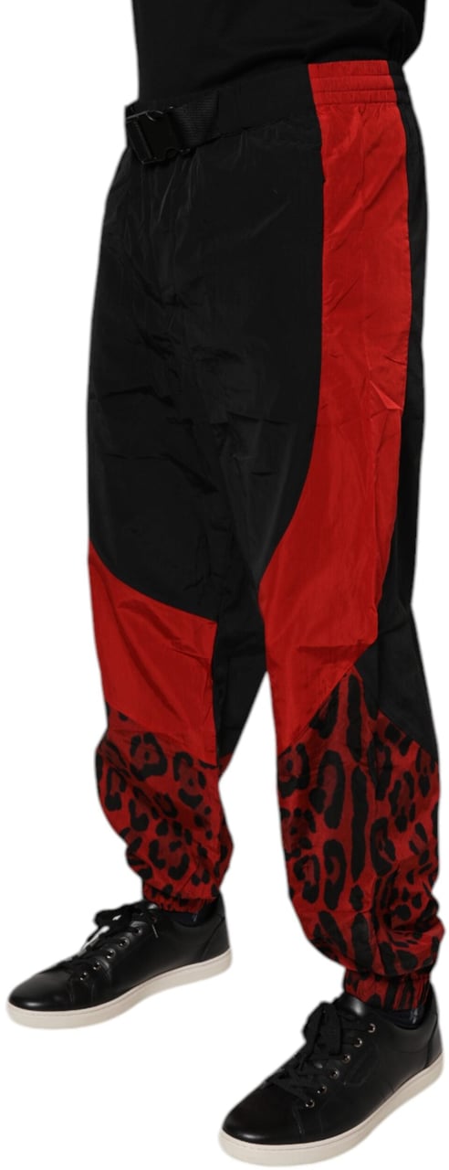 Dolce & Gabbana Black Red Leopard Jogger Sweatpants Pants Divers