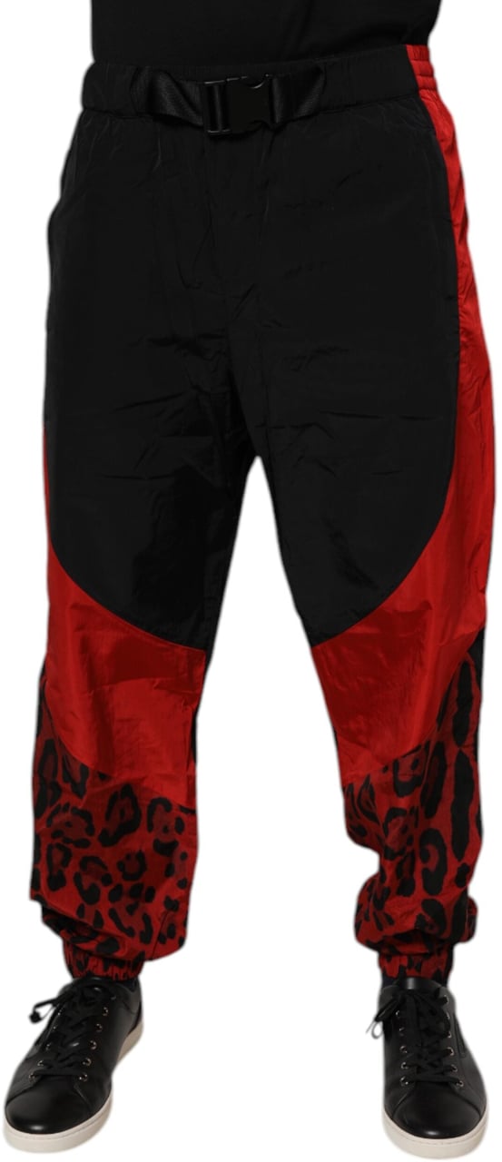 Dolce & Gabbana Black Red Leopard Jogger Sweatpants Pants Divers