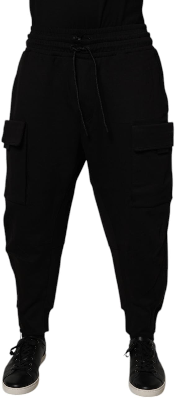 Dolce & Gabbana Black Cotton Men Cargo Jogger Sweatpants Pants Zwart