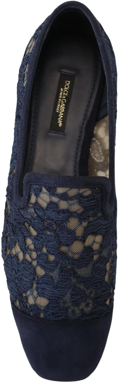 Dolce & Gabbana Blue Floral Lace Slip Ons Loafers Flats Shoes Blauw