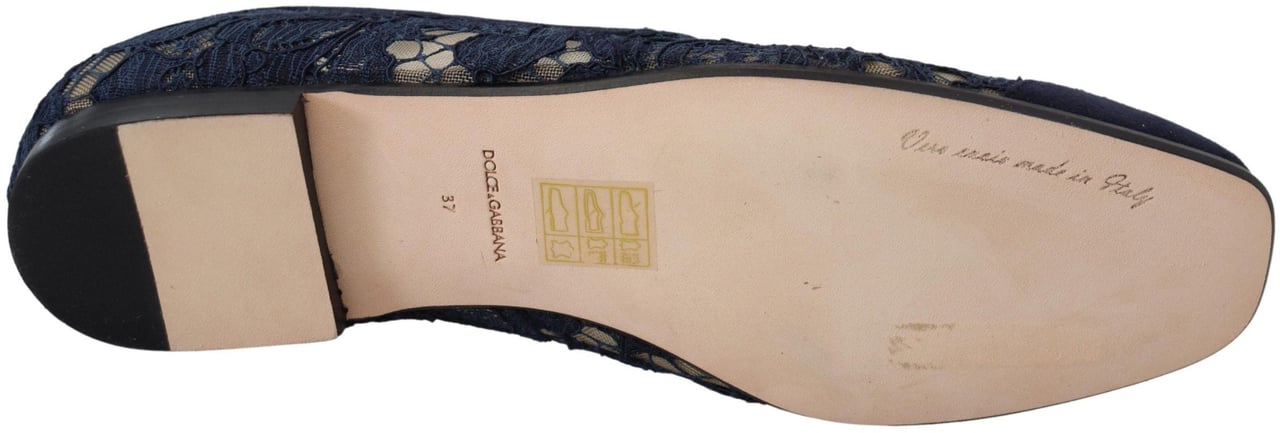 Dolce & Gabbana Blue Floral Lace Slip Ons Loafers Flats Shoes Blauw