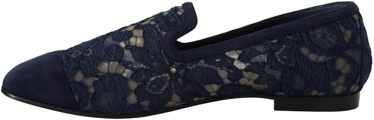 Dolce & Gabbana Blue Floral Lace Slip Ons Loafers Flats Shoes Blauw