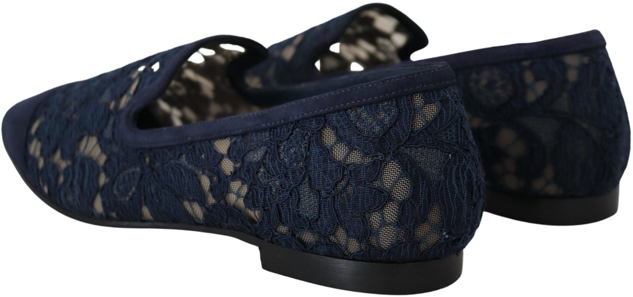 Dolce & Gabbana Blue Floral Lace Slip Ons Loafers Flats Shoes Blauw
