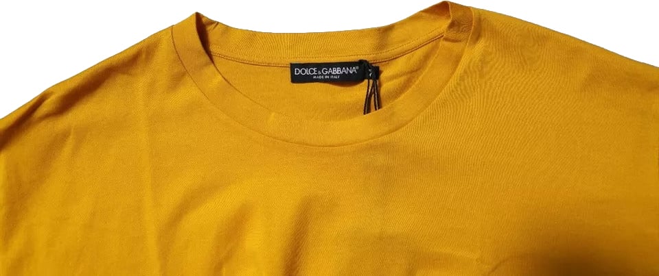 Dolce & Gabbana Dark Yellow Logo Cotton Men Crew Neck T-shirt Geel