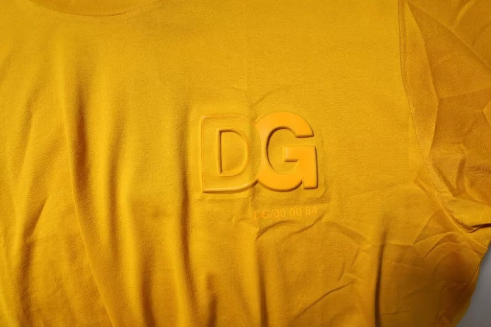 Dolce & Gabbana Dark Yellow Logo Cotton Men Crew Neck T-shirt Geel