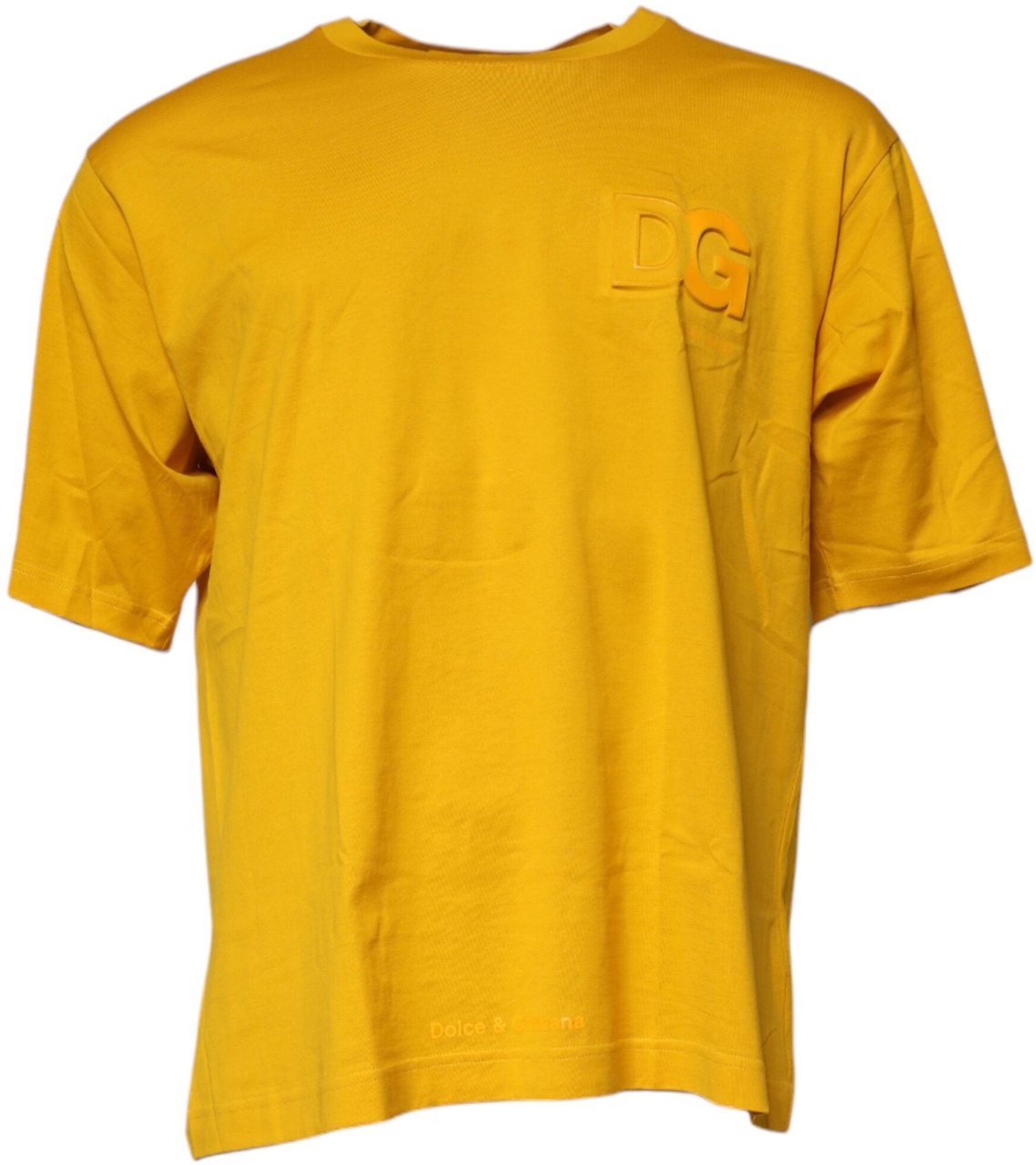 Dolce & Gabbana Dark Yellow Logo Cotton Men Crew Neck T-shirt Geel