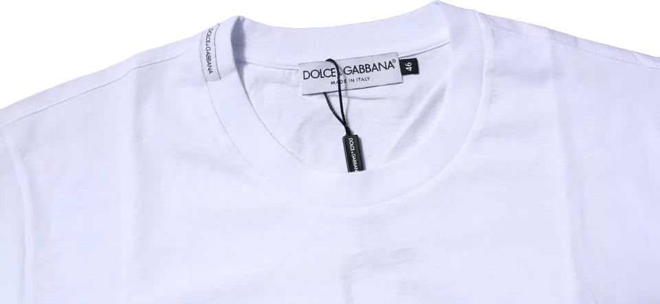 Dolce & Gabbana White Logo Plaque Cotton Crew Neck T-shirt Wit