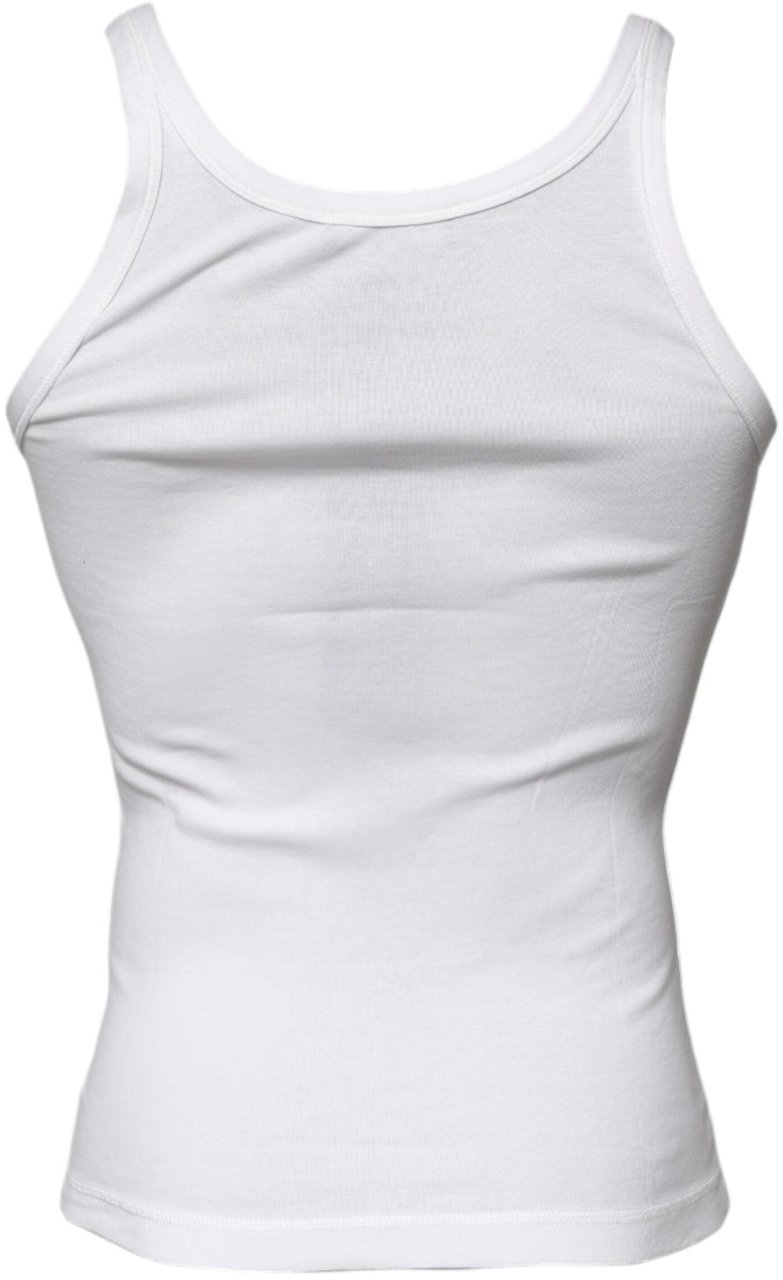 Dolce & Gabbana Ivory Cotton Sleeveless Round Neck Tank T-shirt Wit