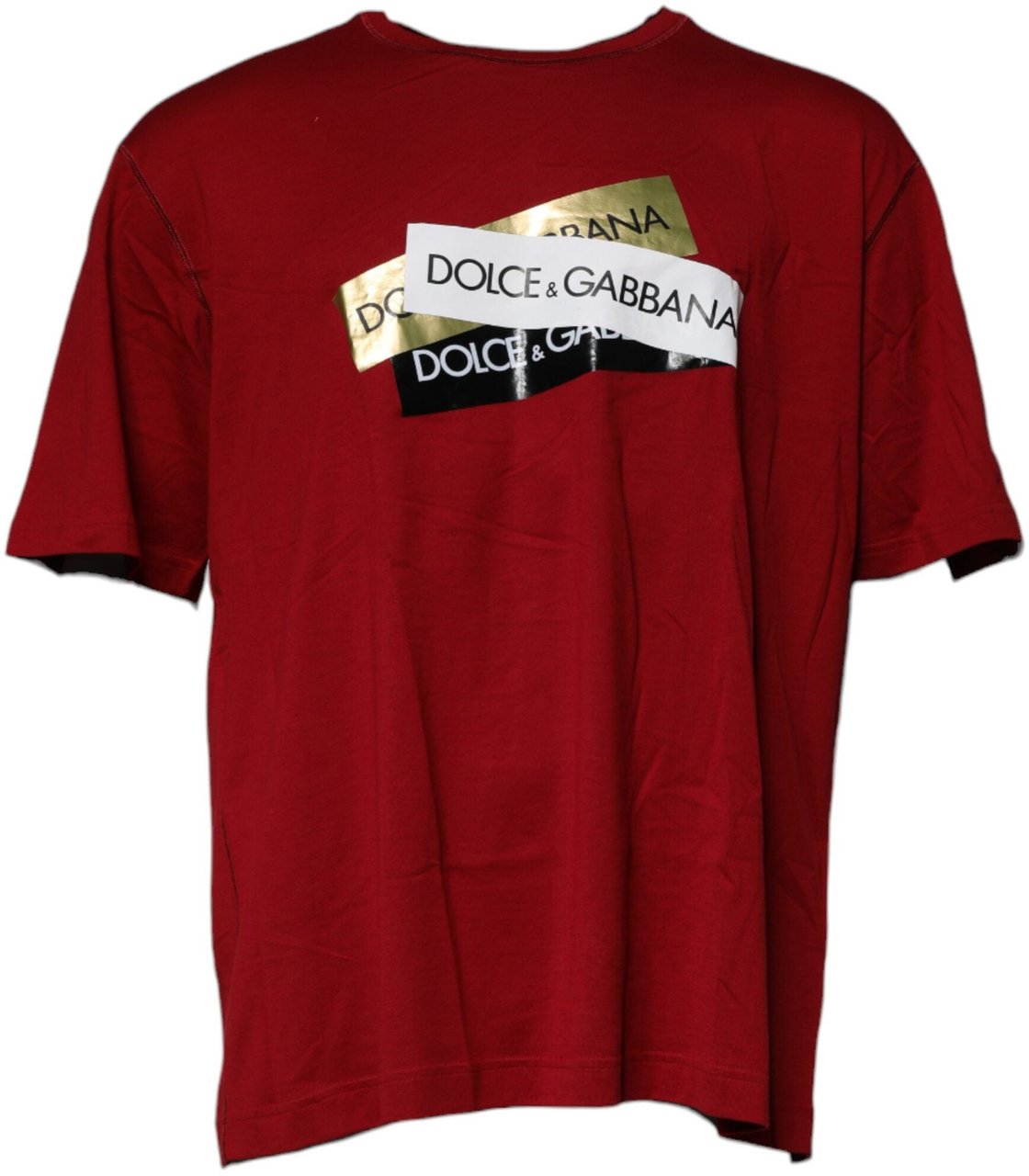 Dolce & Gabbana Red Logo Tape Cotton Crew Neck T-shirt Wit