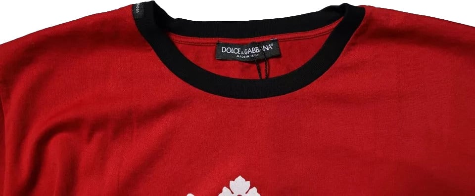 Dolce & Gabbana Red Logo Crown Cotton Crew Neck T-shirt Blauw