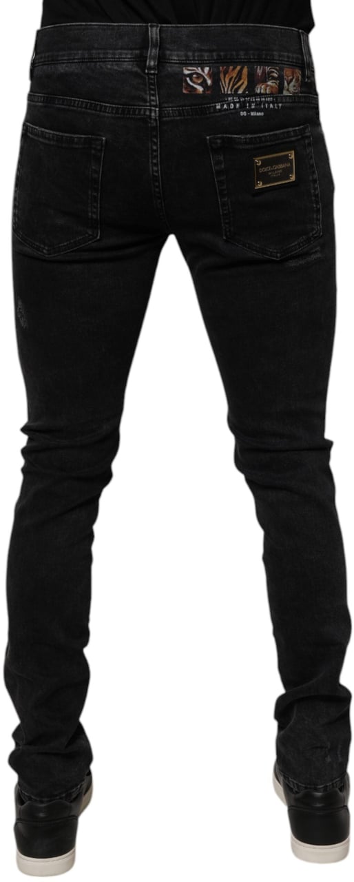 Dolce & Gabbana Black Tattered Cotton Skinny Men Denim Jeans Zwart