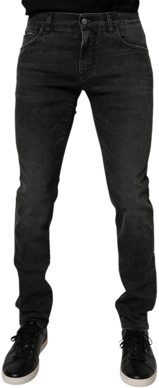 Dolce & Gabbana Black Cotton Stretch Skinny Men Denim Jeans Zwart