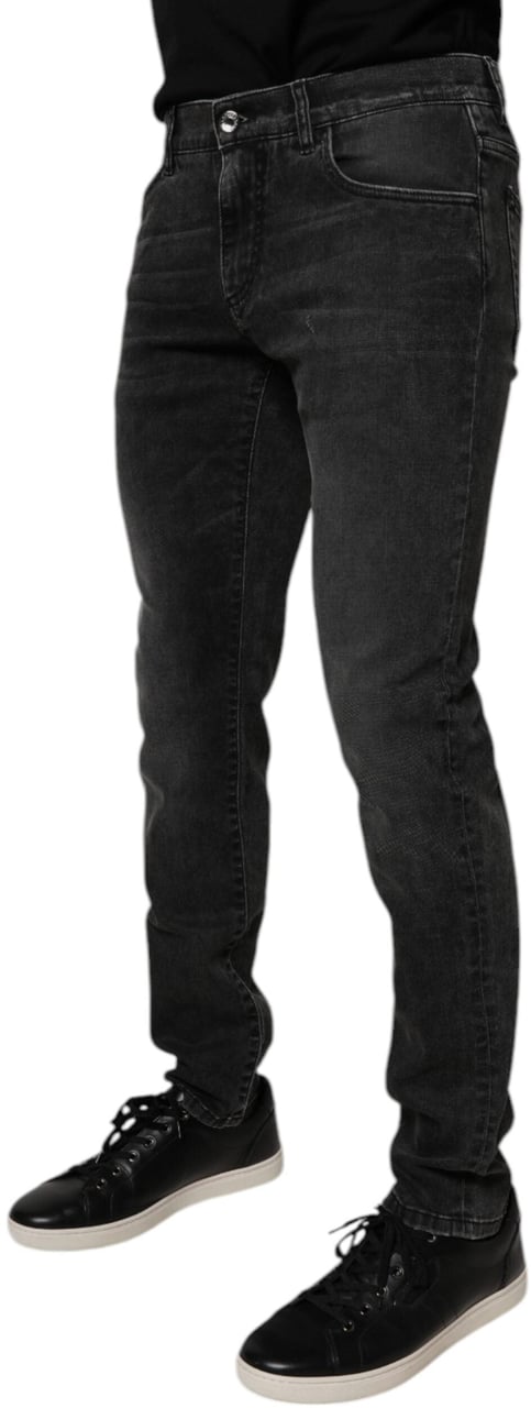 Dolce & Gabbana Black Cotton Stretch Skinny Men Denim Jeans Zwart