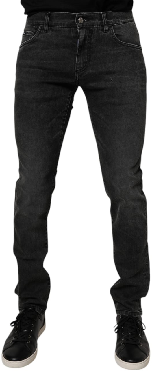 Dolce & Gabbana Black Cotton Stretch Skinny Men Denim Jeans Zwart