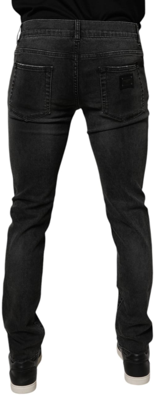 Dolce & Gabbana Black Cotton Stretch Skinny Men Denim Jeans Zwart