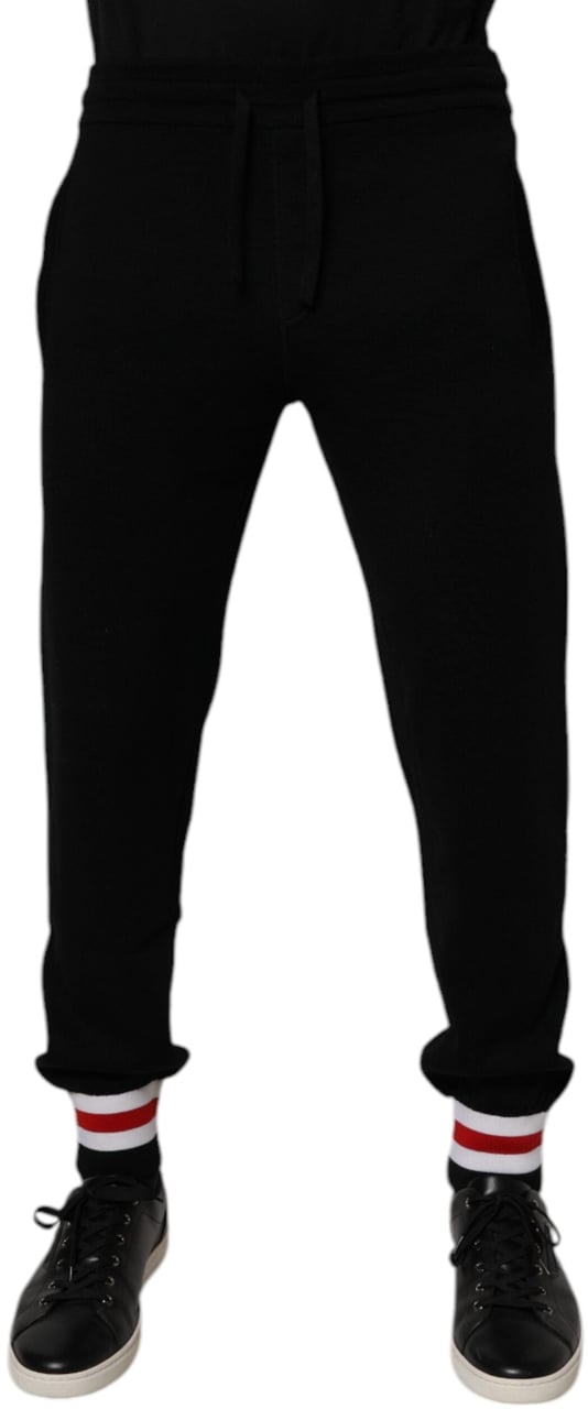Dolce & Gabbana Black Wool Mid Waist Jogger Sweatpants Pants Zwart