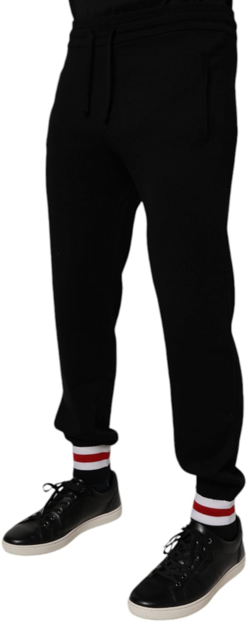 Dolce & Gabbana Black Wool Mid Waist Jogger Sweatpants Pants Zwart