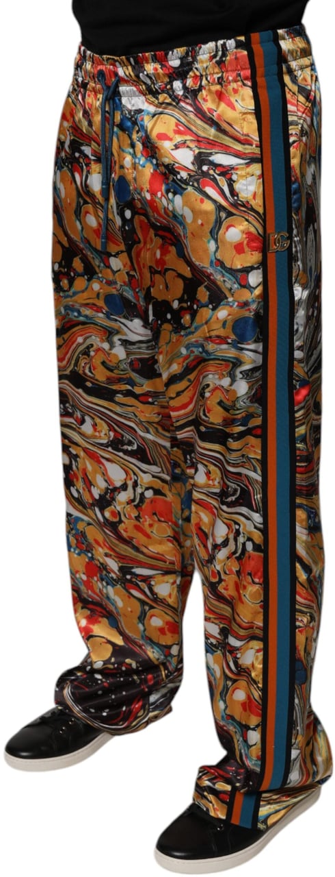 Dolce & Gabbana Multicolor Marble Satin Men Tracksuit Pants Divers