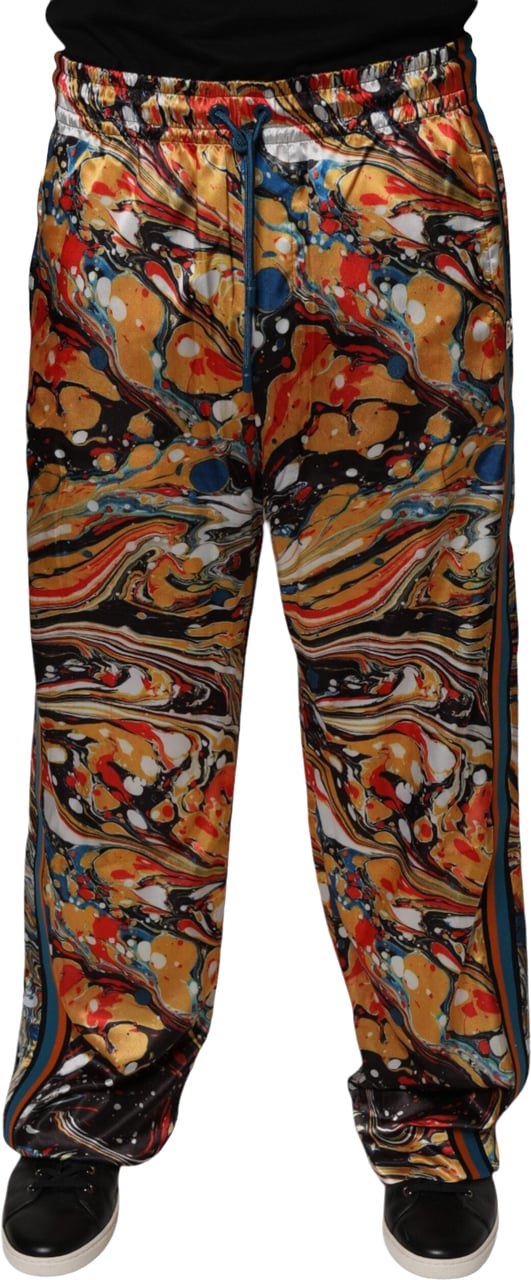 Dolce & Gabbana Multicolor Marble Satin Men Tracksuit Pants Divers