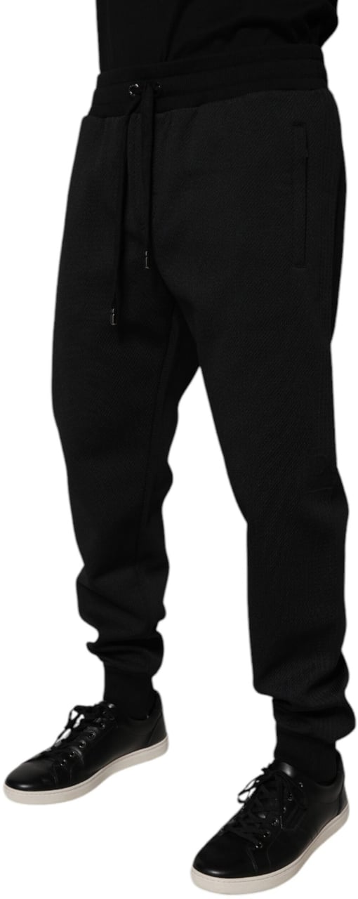 Dolce & Gabbana Black Polyester Men Jogger Sweatpants Pants Zwart