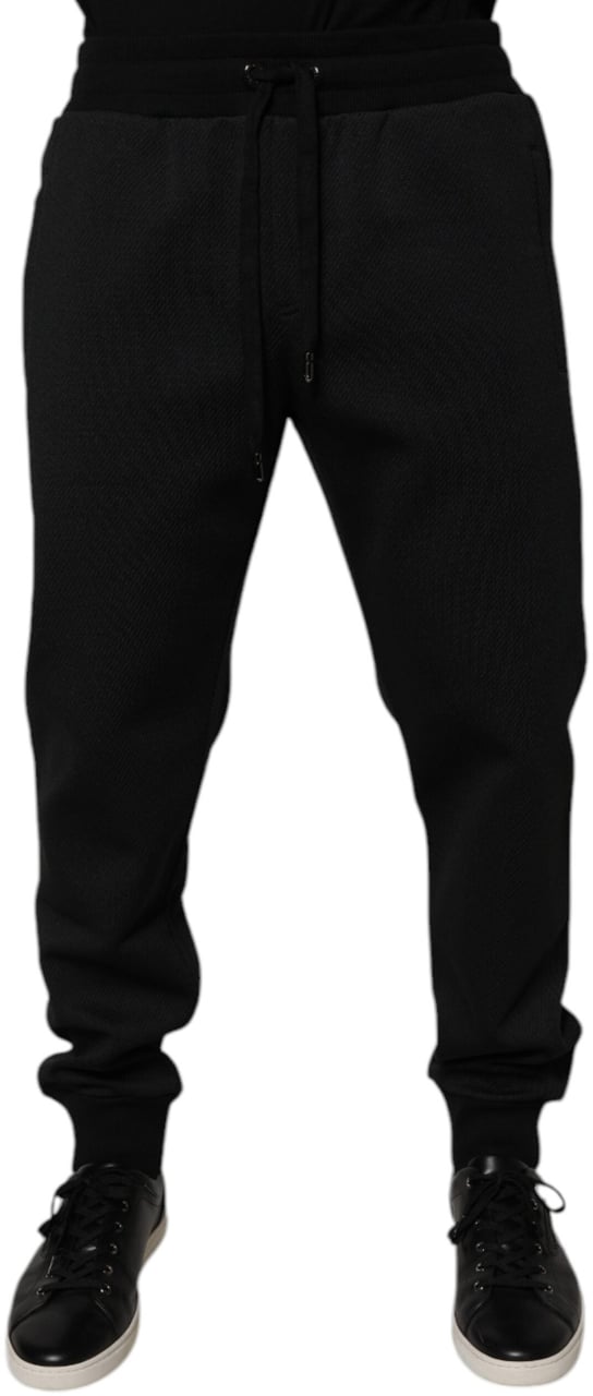 Dolce & Gabbana Black Polyester Men Jogger Sweatpants Pants Zwart