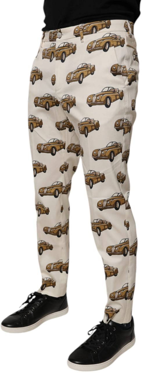 Dolce & Gabbana Off White Cars Cotton Skinny Men Denim Jeans Wit