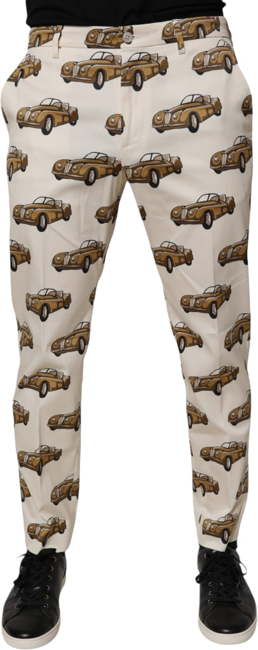 Dolce & Gabbana Off White Cars Cotton Skinny Men Denim Jeans Wit