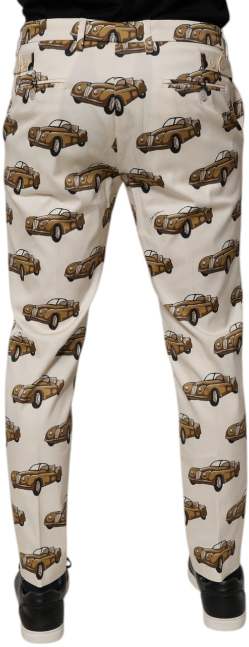 Dolce & Gabbana Off White Cars Cotton Skinny Men Denim Jeans Grijs