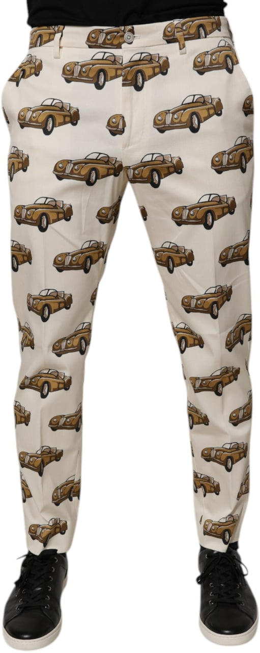 Dolce & Gabbana Off White Cars Cotton Skinny Men Denim Jeans Grijs