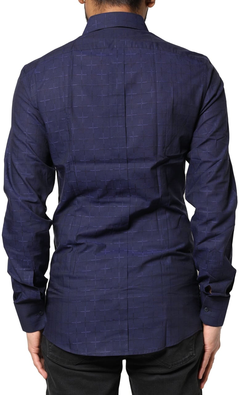 Dolce & Gabbana Blue Check Tartan GOLD Formal Dress Shirt Blauw