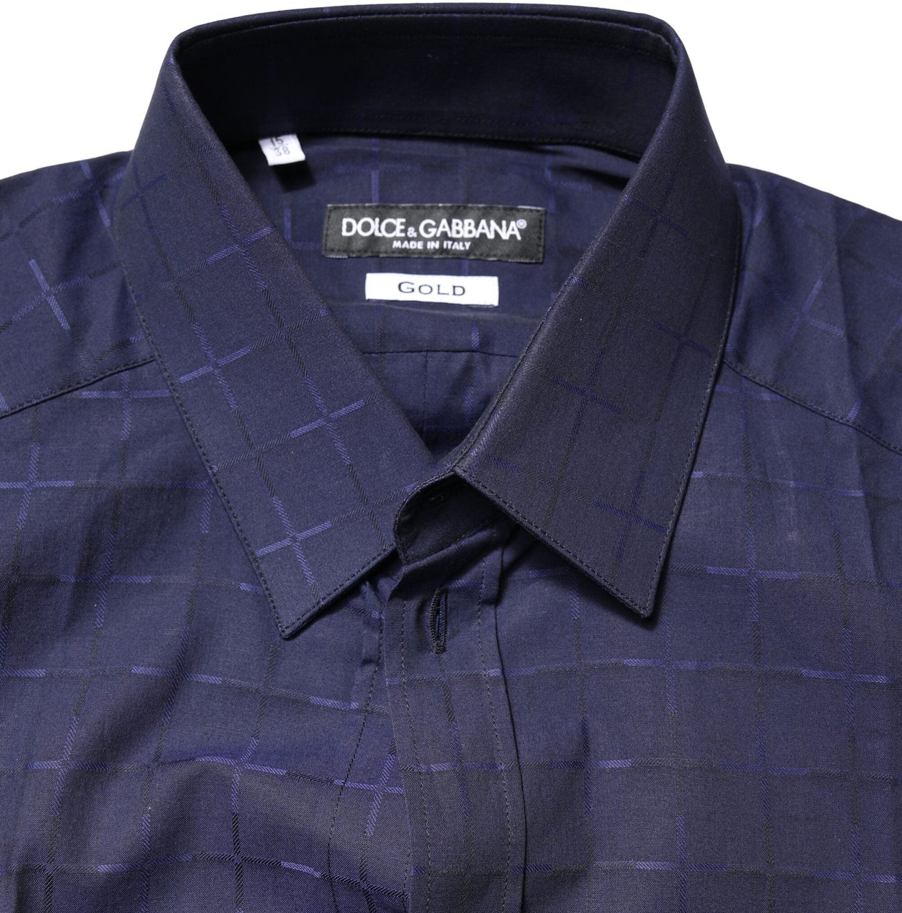 Dolce & Gabbana Blue Check Tartan GOLD Formal Dress Shirt Blauw