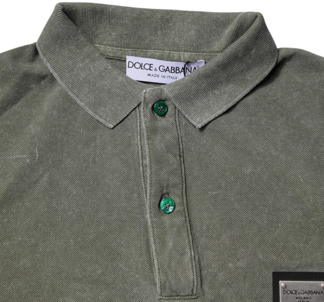 Dolce & Gabbana Army Green Logo Plaque Cotton Polo Shirt T-shirt Groen