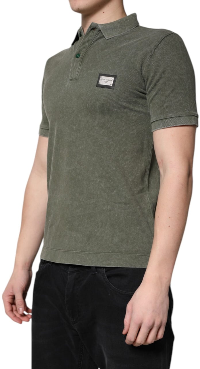 Dolce & Gabbana Army Green Logo Plaque Cotton Polo Shirt T-shirt Groen