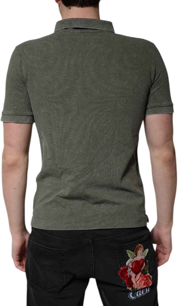 Dolce & Gabbana Army Green Logo Plaque Cotton Polo Shirt T-shirt Groen