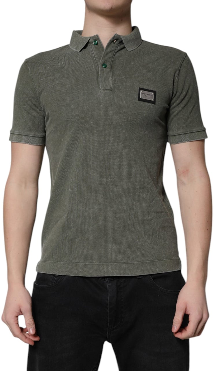 Dolce & Gabbana Army Green Logo Plaque Cotton Polo Shirt T-shirt Groen