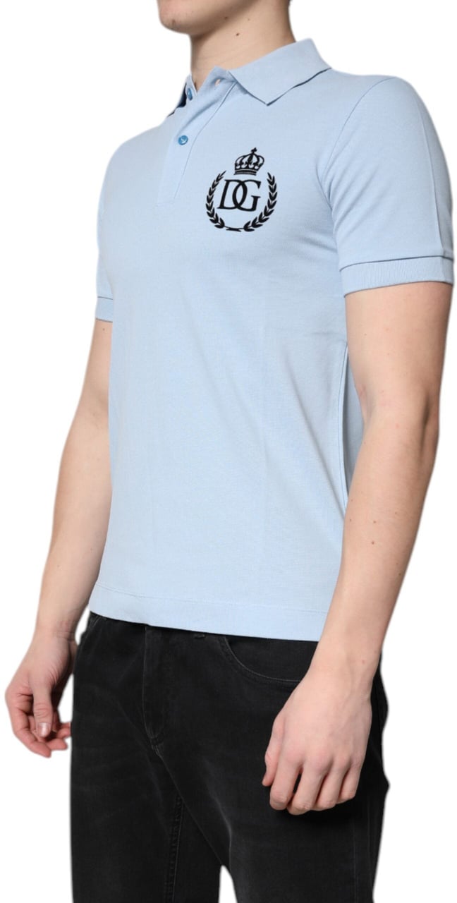 Dolce & Gabbana Sky Blue Cotton Crown Collared Polo T-shirt Wit