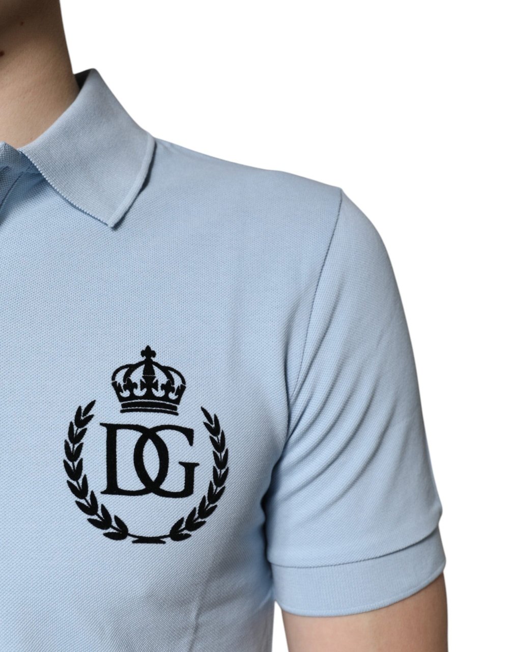 Dolce & Gabbana Sky Blue Cotton Crown Collared Polo T-shirt Wit