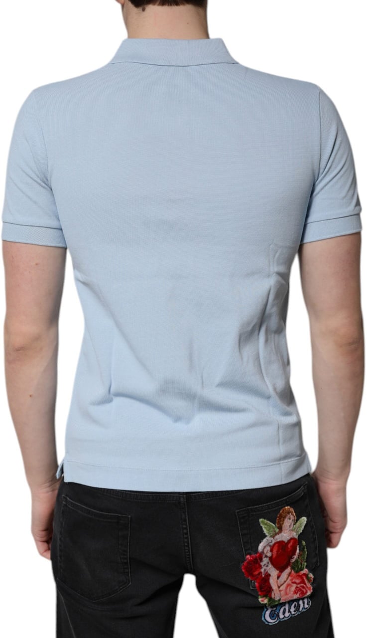 Dolce & Gabbana Sky Blue Cotton Crown Collared Polo T-shirt Wit