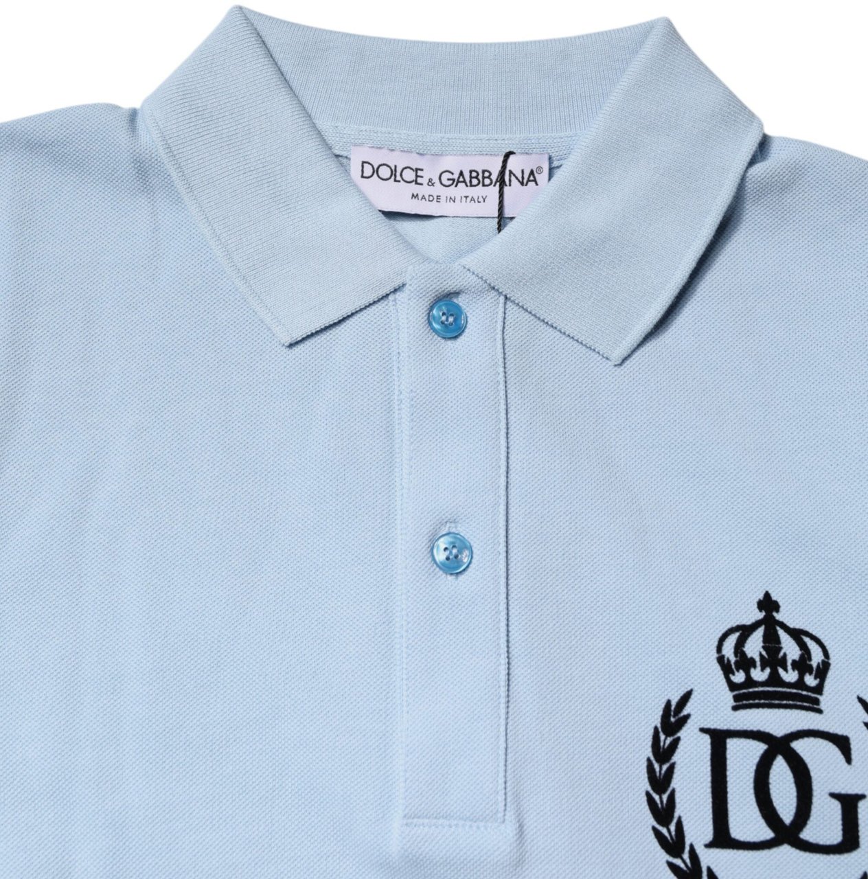 Dolce & Gabbana Sky Blue Cotton Crown Collared Polo T-shirt Wit