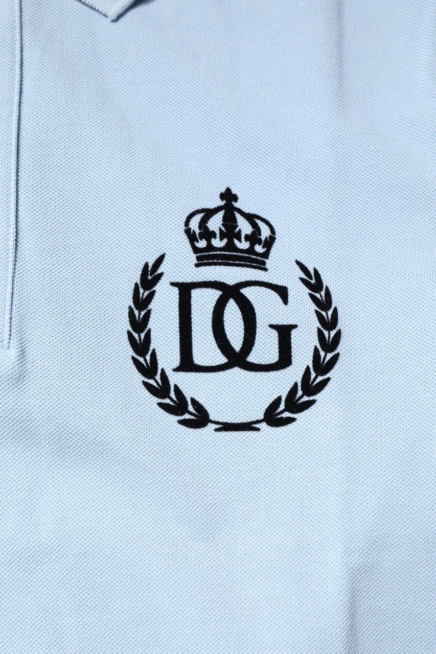 Dolce & Gabbana Sky Blue Cotton Crown Collared Polo T-shirt Wit
