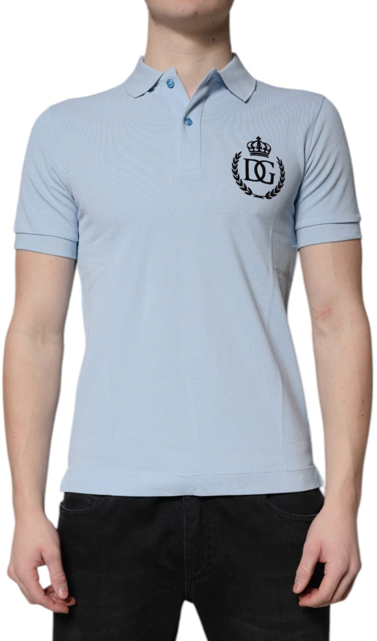 Dolce & Gabbana Sky Blue Cotton Crown Collared Polo T-shirt Wit