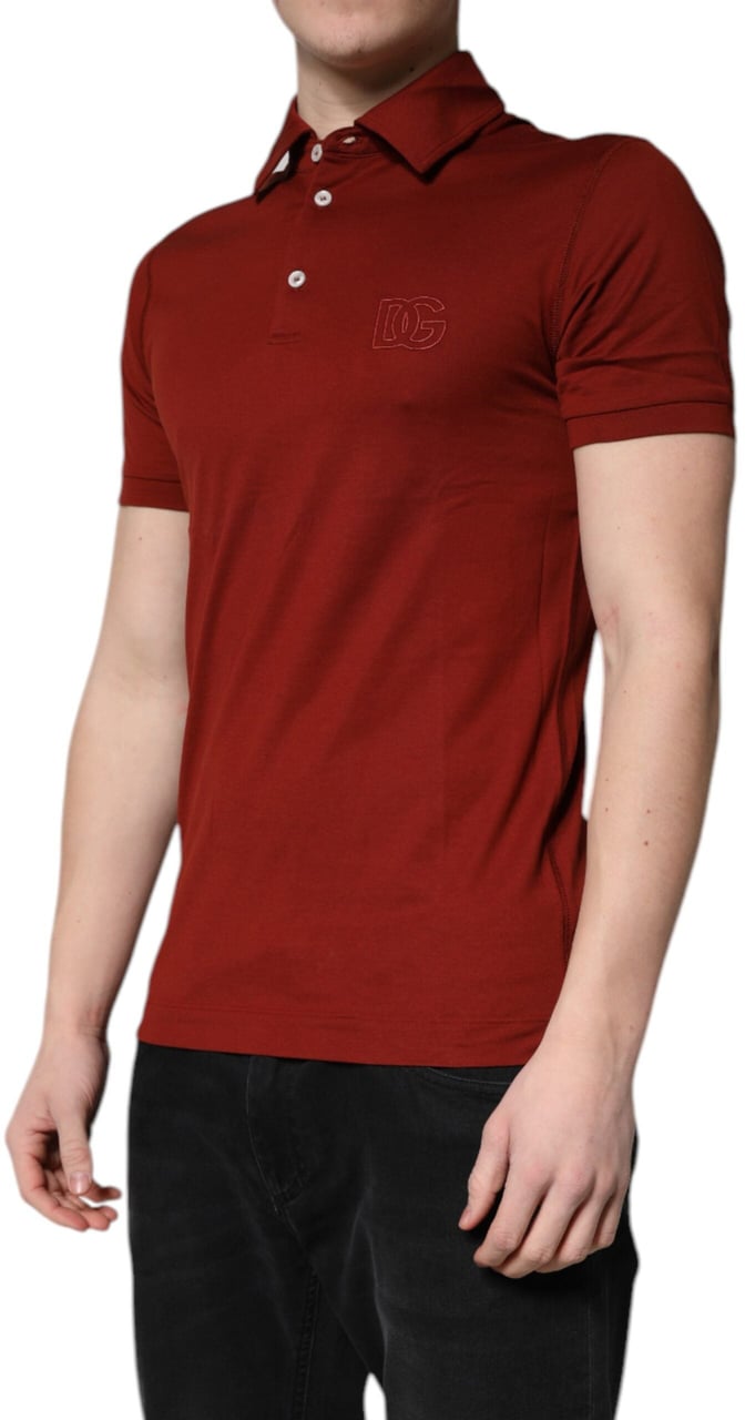 Dolce & Gabbana Red Cotton DG Logo Collared Men Polo T-shirt Rood